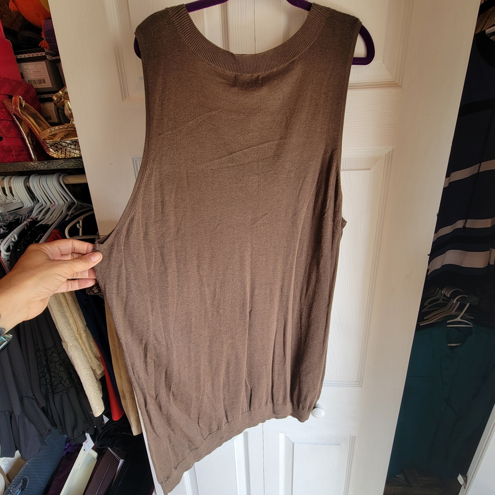 Women Plus Size  Brown V-Neck Sleeveless  Sweater Shell
